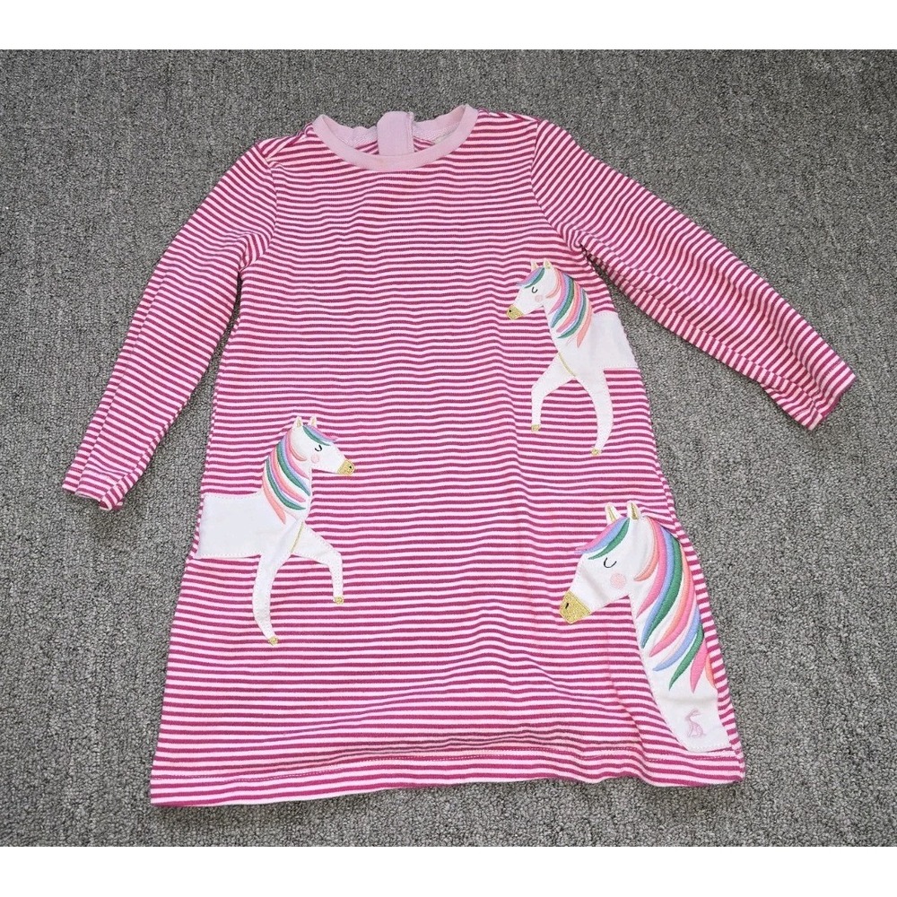 Joules Horse Pink Striped Rosalee Long Sleeve A-Line Dress Size 4y